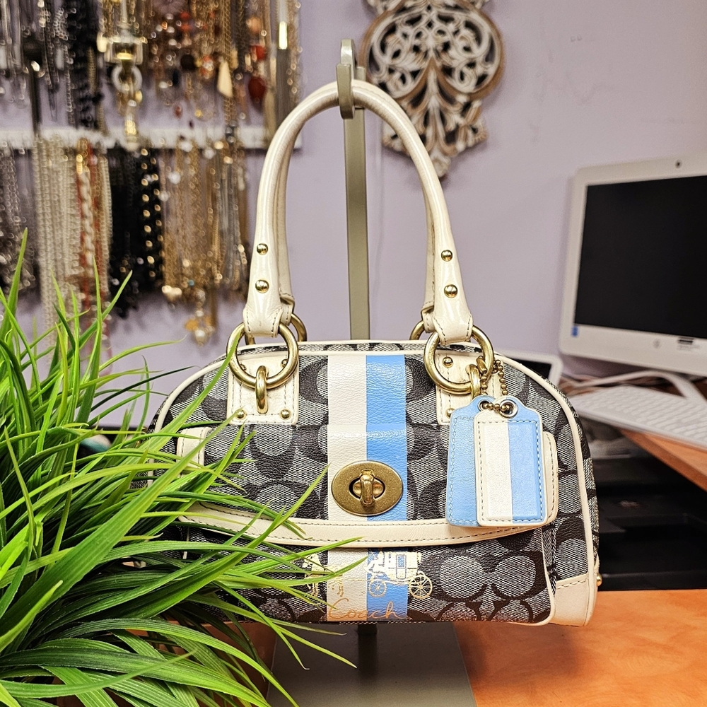 Coach Blue and White Signature Satchel